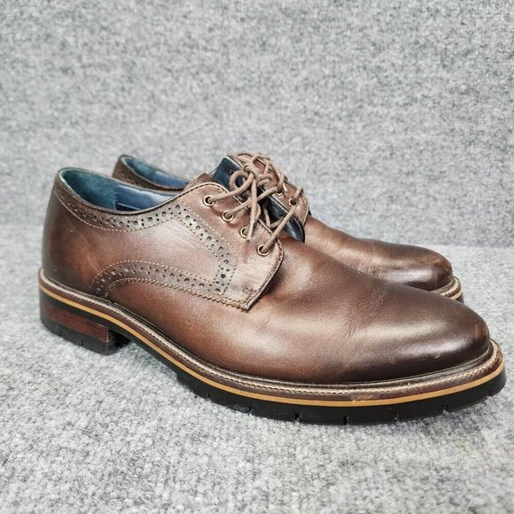 Mens 10 M Johnston Murphy XC Flex Cody Plain Toe Derby Brown Leather Lace Shoes - Picture 1 of 16